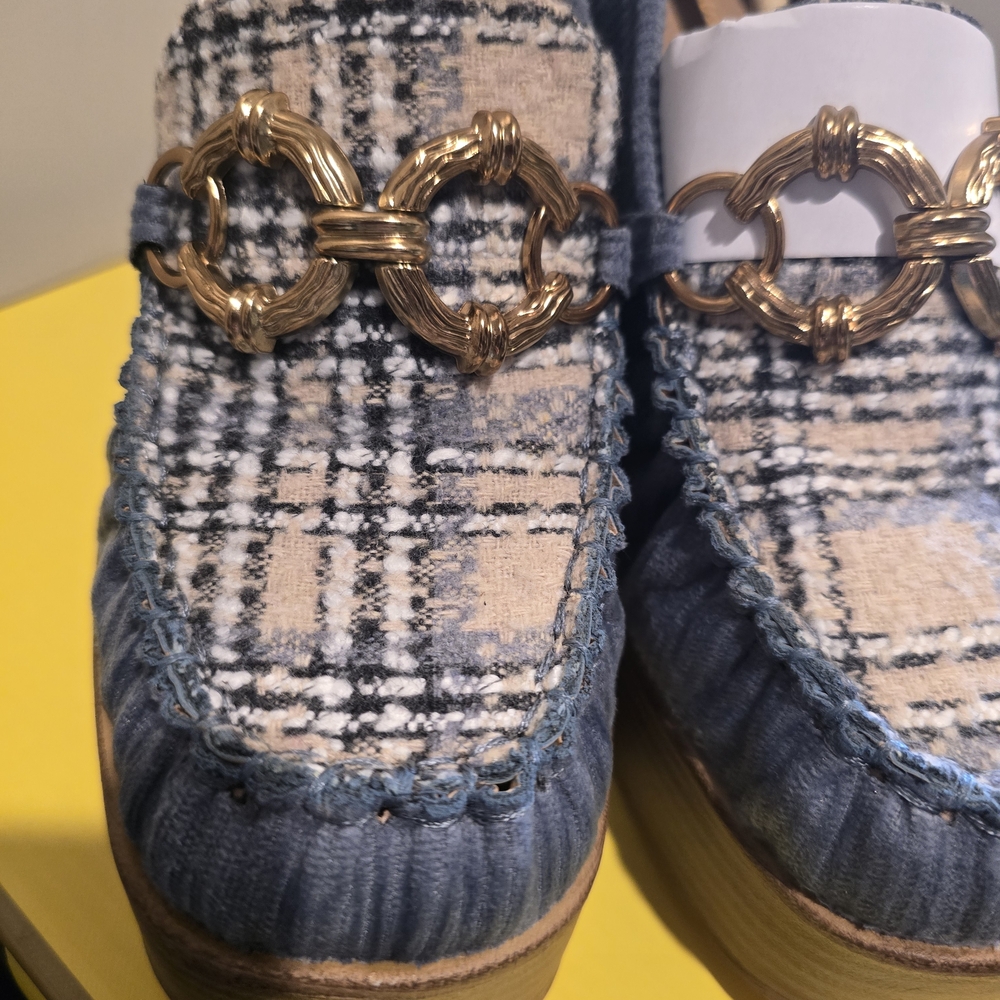 Circus by Sam Edelman Corduroy Blue and Brown Heeled Loafers - Picture 8 of 10